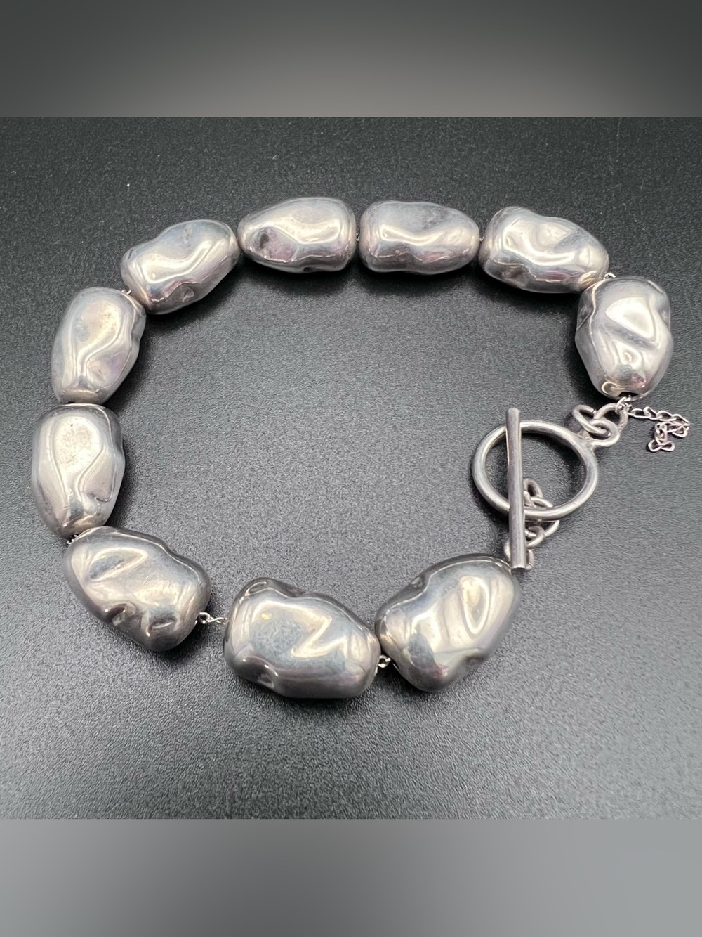 Sterling Silver Pebble Beaded Toggle Bracelet